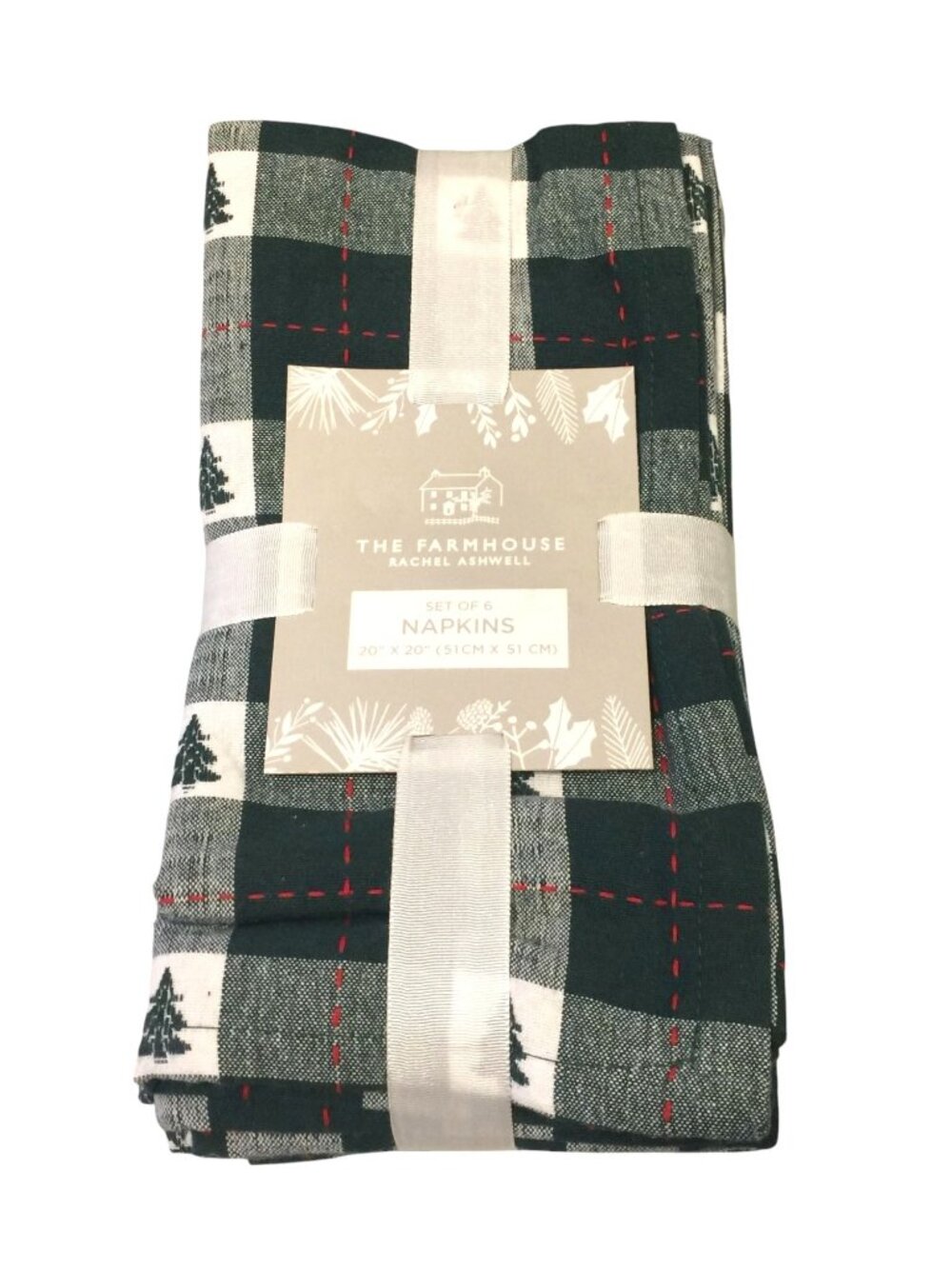 The Farmhouse By Rachel Ashwell Evergreen Tree Plaid Fabric Napkins Set of 6